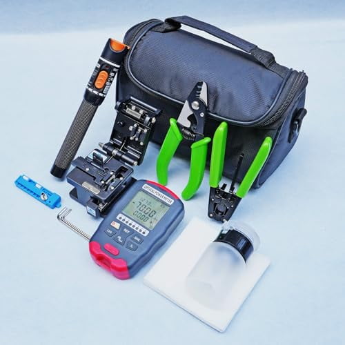 Fiber Optic Tool Kit with Optical Power Meter, RJ45 Network Test, Visual Fault Locator, Fiber Cleaver, Strippers$$other