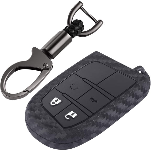 Fiber Pattern Key Fob Cover for Chrysler 300 Ram Charger Challenger Dart Durango Journey Jeep Grand Cherokee Renegade Trailhawk Fiat Antitheft Keyless Entry Key Case /w Keychain