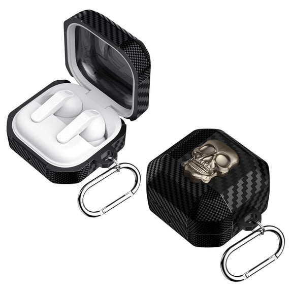 Fiber Patterns Case for Samsung Galaxy Buds 4 / Buds 4 Pro Rugged Shockproof Cover with Skull Switch and Carabiner