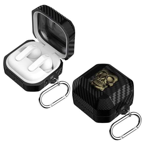 Fiber Patterns Case for Samsung Galaxy Buds 4 / Buds 4 Pro Rugged Shockproof Cover with Skull Switch and Carabiner