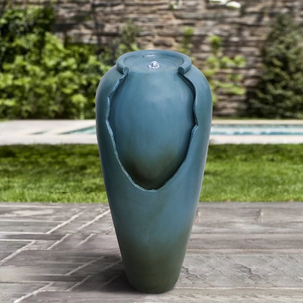 Fiber Reinforced Concrete Vase Outdoor Water Fountain Tall Patio Garden Water Fountain with LED Light and Submersible Pump for Home, Office Garden, Yard Art Decor