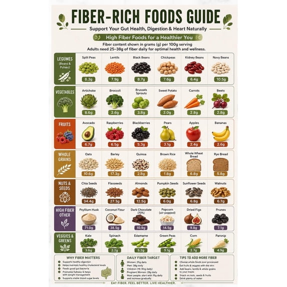 Fiber Rich Foods Poster Gut Friendly Grocery Guide poster, Helpful ...