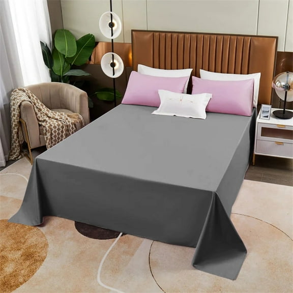 Fiber Sheets 1-Piece Solid Color Bed Sheet 90.55x59" Polyester Silk-Like Fabric Breathable Soft Skin-Friendly for Double Bed NCHKUN
