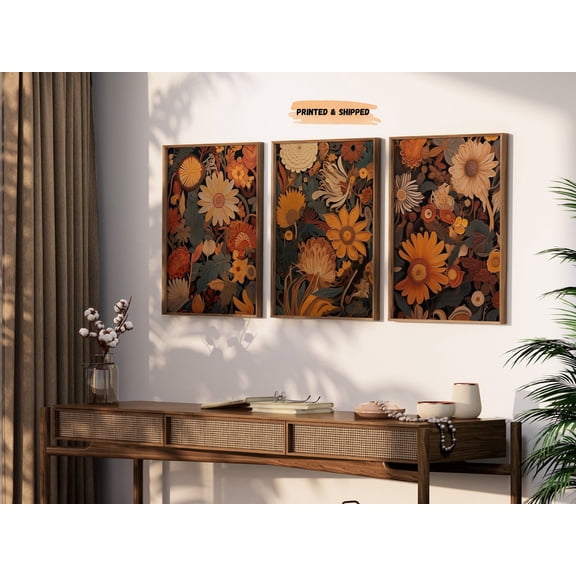 Fiber Style Floral Abstract Wall Art Set 3 Unframed Paper Print 8x12