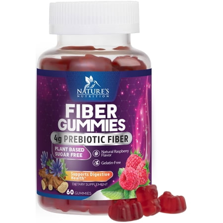 Fiber Gummies – Sugar Free Prebiotic Plant-Based Fiber 4g per Serving Supplement - Improved Soluble Formula Supports Digestive Health & Regularity - Non-GMO, Natural Berry Flavor Chewable, 60 Gummies