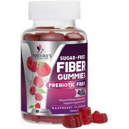 Fiber Gummies 4g - Sugar Free Gummy Fiber Supplement for Adults - Daily Prebiotic for Digestive Health & Regularity Support - Natural Plant-Based, Berry Flavor, Non-GMO & Gluten Free - 60 Gummies