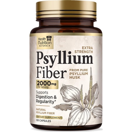 Psyllium Husk Capsules - Psyllium Husk Powder 2000 mg Per Serving - Extra Strength Fiber Supplement for Daily Digestion & Regularity Support - Natural Psyllium Fiber Caps - Bottled USA - 120 Capsules