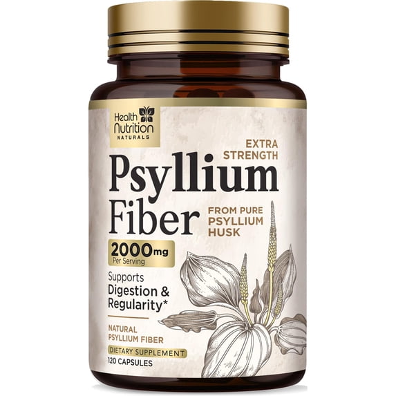 Psyllium Husk Capsules - Psyllium Husk Powder 2000 mg Per Serving - Extra Strength Fiber Supplement for Daily Digestion & Regularity Support - Natural Psyllium Fiber Caps - Bottled USA - 120 Capsules