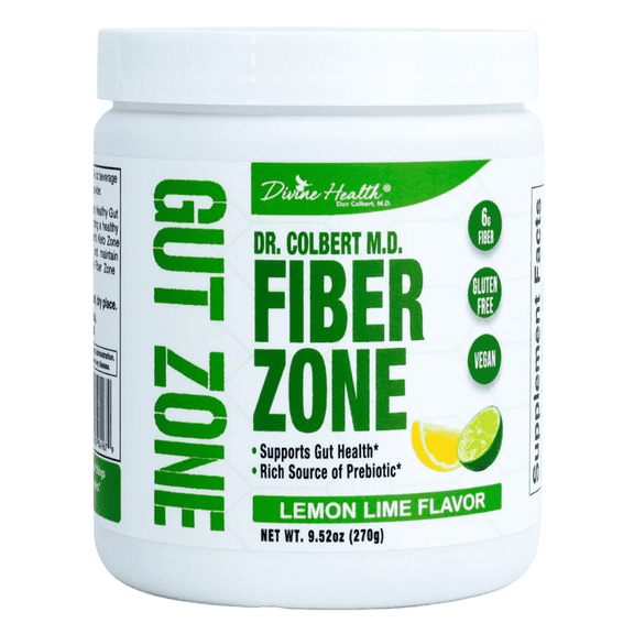 Dr. Colbert, MD Fiber Zone Powder | Lemon-Lime Flavor Prebiotics | by Divine Health | 6g Psyllium Husk & Inulin Fiber | Recommended in Healthy Gut Zone Book | 9.52 oz | 30 Servings
