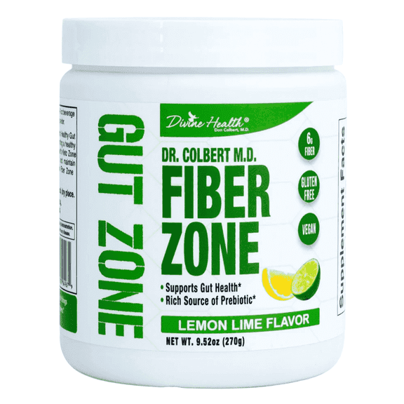 Divine Health Fiber Zone by Dr. Colbert, MD, Psyllium Husk & Inulin Prebiotic Fiber Powder, 6 g Soluble & Insoluble Fiber for Gut Health & Regularity, Sugar Free, Lemon-Lime, 9.52 oz, 30 Servings