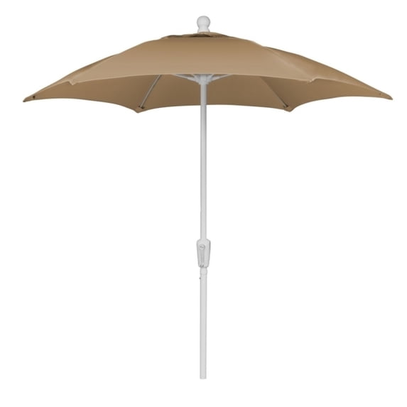 7.5' Hex Home Terrace Umbrella 6 Rib Crank White with Beige solution dyed acrylic canopy