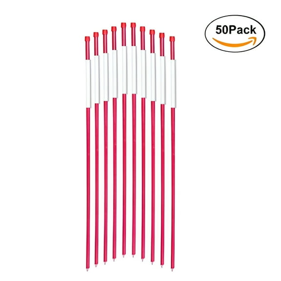 FiberMarker Driveway Markers 48-Inch Red 50-Pack 5/16-Inch Dia Solid Snow Poles Snow Markers Snow Stakes