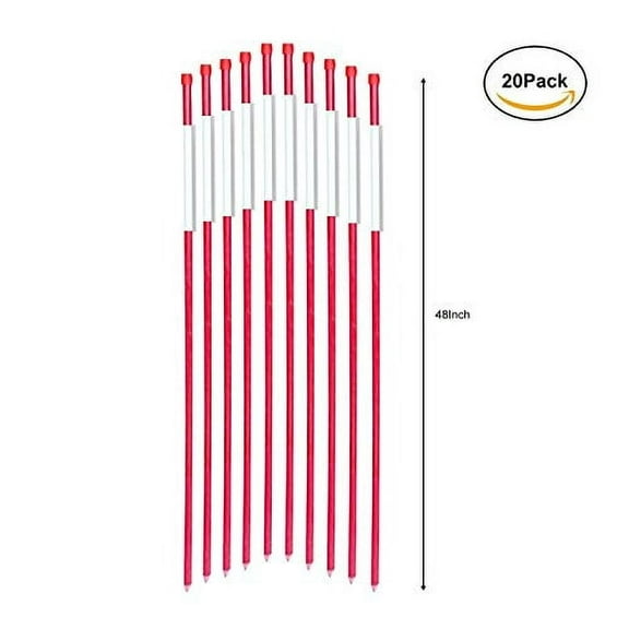 FiberMarker Snow Markers 48-Inch Reflective Snow Poles 5/16 Inch Diameter Red, 20 Pack