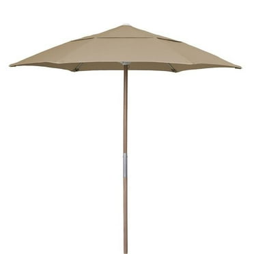 Fiberbuilt Home 7BPU-6R-WDO-SP-Beige 7.5 ft. Hex Beach Umbrella 6 Rib Push Up Natural Oak with Beige Spun Poly Canopy