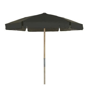 Fiberbuilt Home 7BPU-6R-WDO-TX-Black 7.5 ft. Hex Beach Umbrella 6 Rib Push Up Natural Oak with Black Vinyl Coated Weave Canopy
