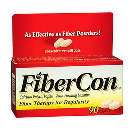 Fibercon Calcium Polycarbophil Bulk Forming Laxative For Regularity - 90 Caplets, 2 Pack