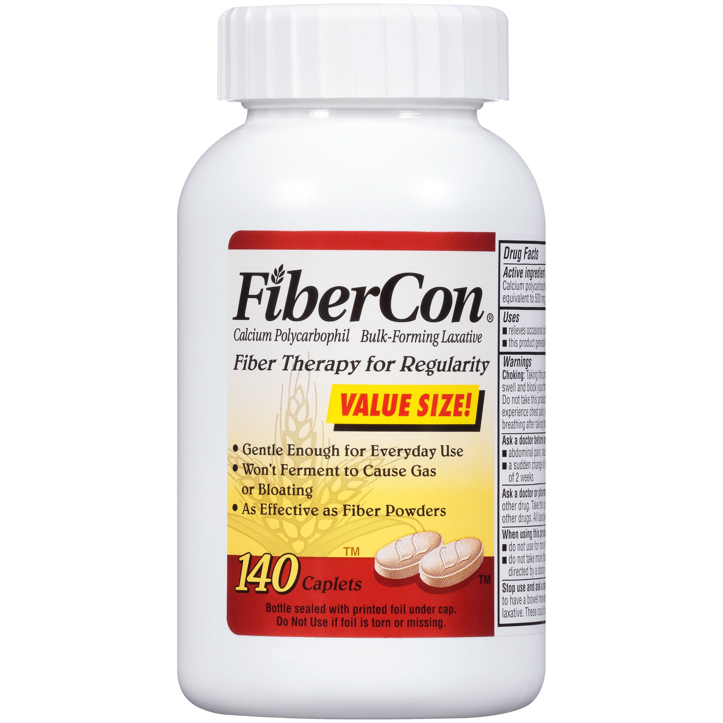 Fibercon Fiber Therapy for Regularity (Calcium Polycarbophil) Caplets 140 ct Bottle