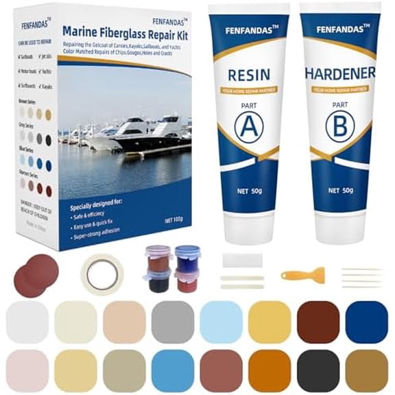 Fiberglass Boat Repair Kit, Marine Fiberglass Repair Kit for Boats, Gel Coat Repair Kit for Boats, Epoxy Filler for Boats, Fiberglass Repair Kit Fix Holes Chips Pits Cracks (Color Match)