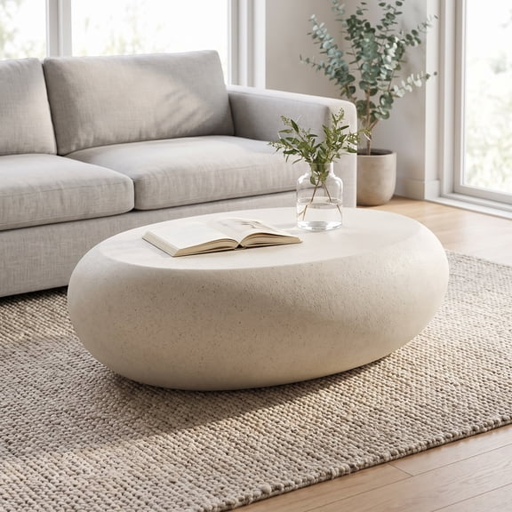 Fiberglass Elliptical Coffee Table, Rock Shaped Center Table for Living Room, No Assembly Required