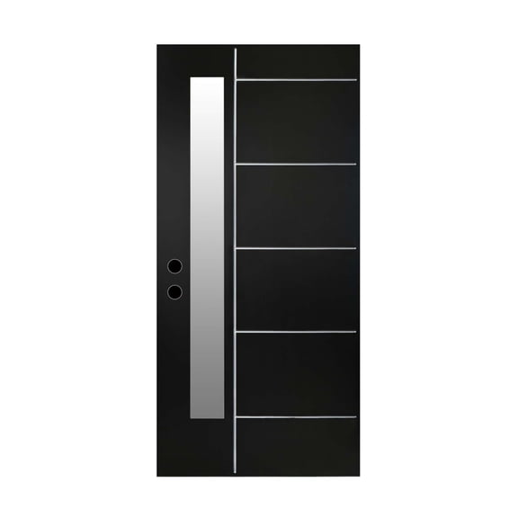 Fiberglass Entry Door Slab, 36x80 with Frosted Glass, Modern Front Door, Right Hand Inswing, Black
