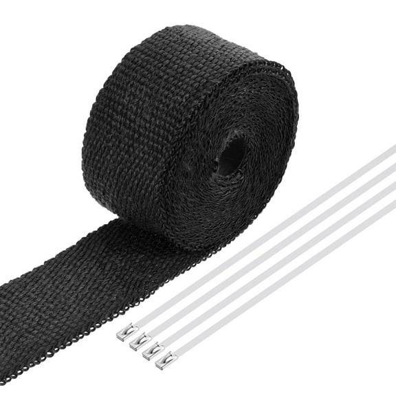 Uxcell Fiberglass Exhaust Wrap Tape,2"x16.4' Black Header Heat Wrap with 4 Stainless Ties