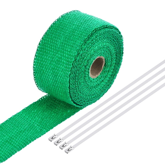 Uxcell Fiberglass Exhaust Wrap Tape,2"x16' Green Header Heat Wrap with 4 Stainless Ties
