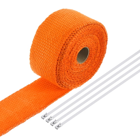 Uxcell Fiberglass Exhaust Wrap Tape 2"x16.4' Orange Header Heat Wrap with 4 Ties