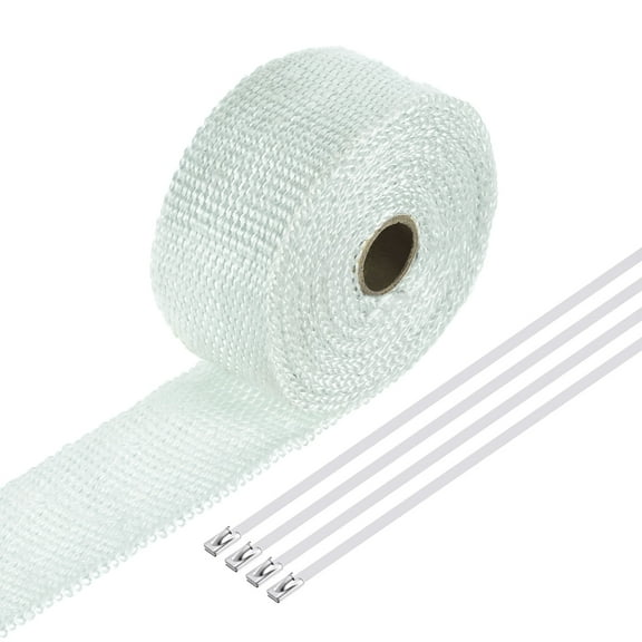 Uxcell Fiberglass Exhaust Wrap Tape,2"x16.4' White Header Heat Wrap with 4 Stainless Ties