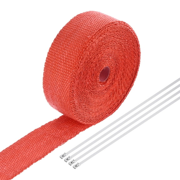 Uxcell Fiberglass Exhaust Wrap Tape 2"x49.2' Red Header Heat Wrap with 4 Stainless Ties