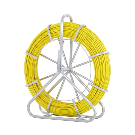 Fiberglass Fish Tape 425 ft 1/4 Inch Non Conductive Cable Puller with Steel Reel Stand 3 Pulling Heads for Electrical Conduit and Walls