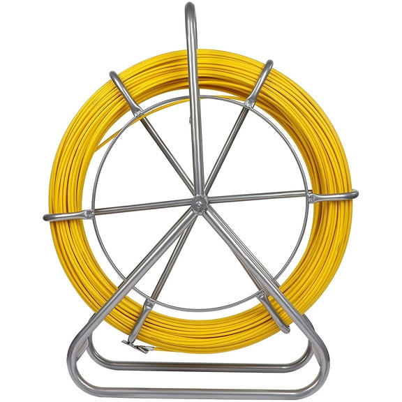 Fiberglass Fish Tape 6MM 425FT, Wire Cable Running Rod Duct Rodder Fish Tape Puller Conduit Puller with Cage and Wheel Stand
