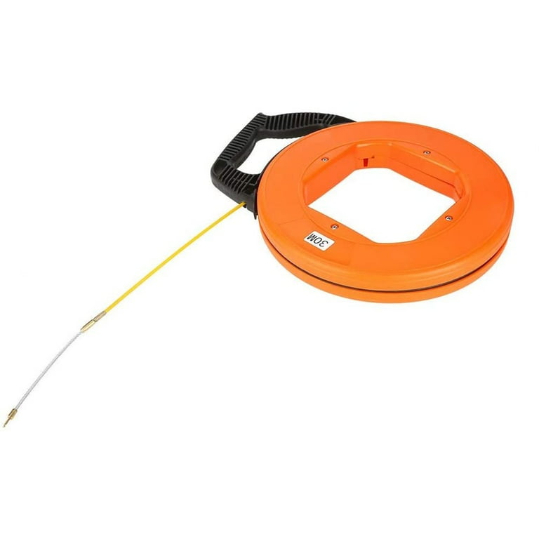 Fiberglass Fish Tape 98FT Electrical Cable Puller 30m Fish Tape Reel Great for Pull Communication Cable Line Long Runs with Plastic Case Wire Pulling
