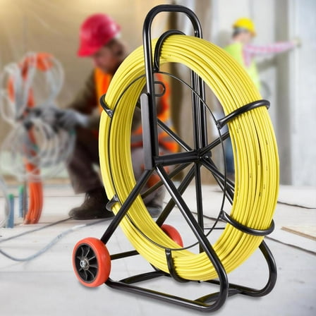 Fiberglass Fish Tape Rodder Kit, 492FT 8MM Cable Running Tool with Steel Reel for Industrial Conduit and Underground Installations