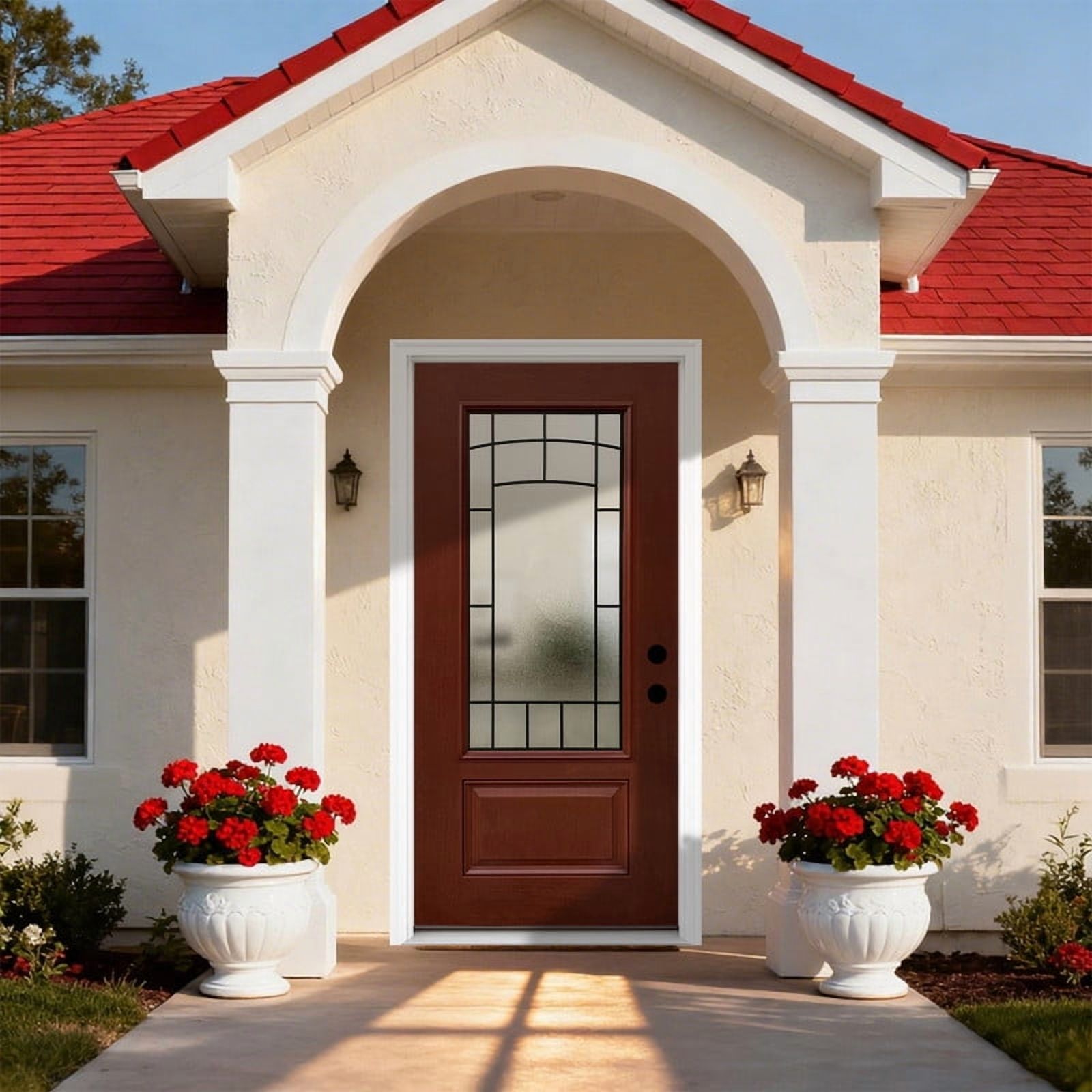 Fiberglass Front Entry Door with Mahogany Grain Finish, Decorative ...
