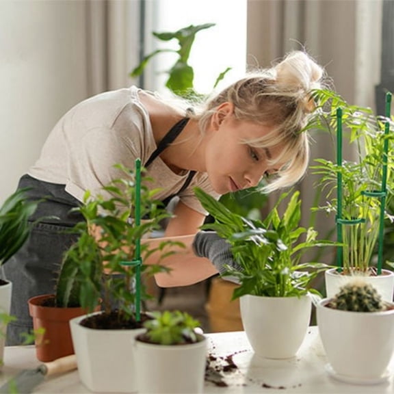 FiberglassSupport Stakes for Roses, Orchids & Climbing Vines | 16" or 18" Anti-Falling Garden Stakes with Rings | Set of 6 or 12 | Adjustable Flower Support Poles for Potted