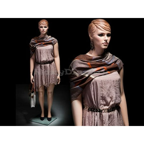 Fiberglass Plus Size Female Mannequin with Molded Hair and Metal Base MZ-AVIS1