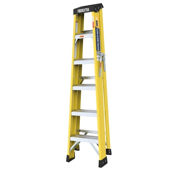 Fiberglass Reinforced Single Side Ladder – Lightweight Non-Conductive Access Ladder 6 step Yellow 300 LBS Capacity