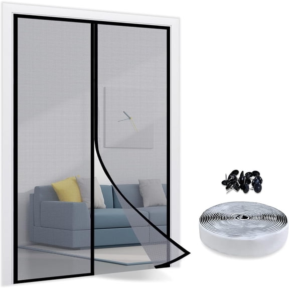 Fiberglass Screen Door - Heavy Duty Mesh with Full Frame Hook and Loop That Closure Automatically, Door Screen Mesh Net