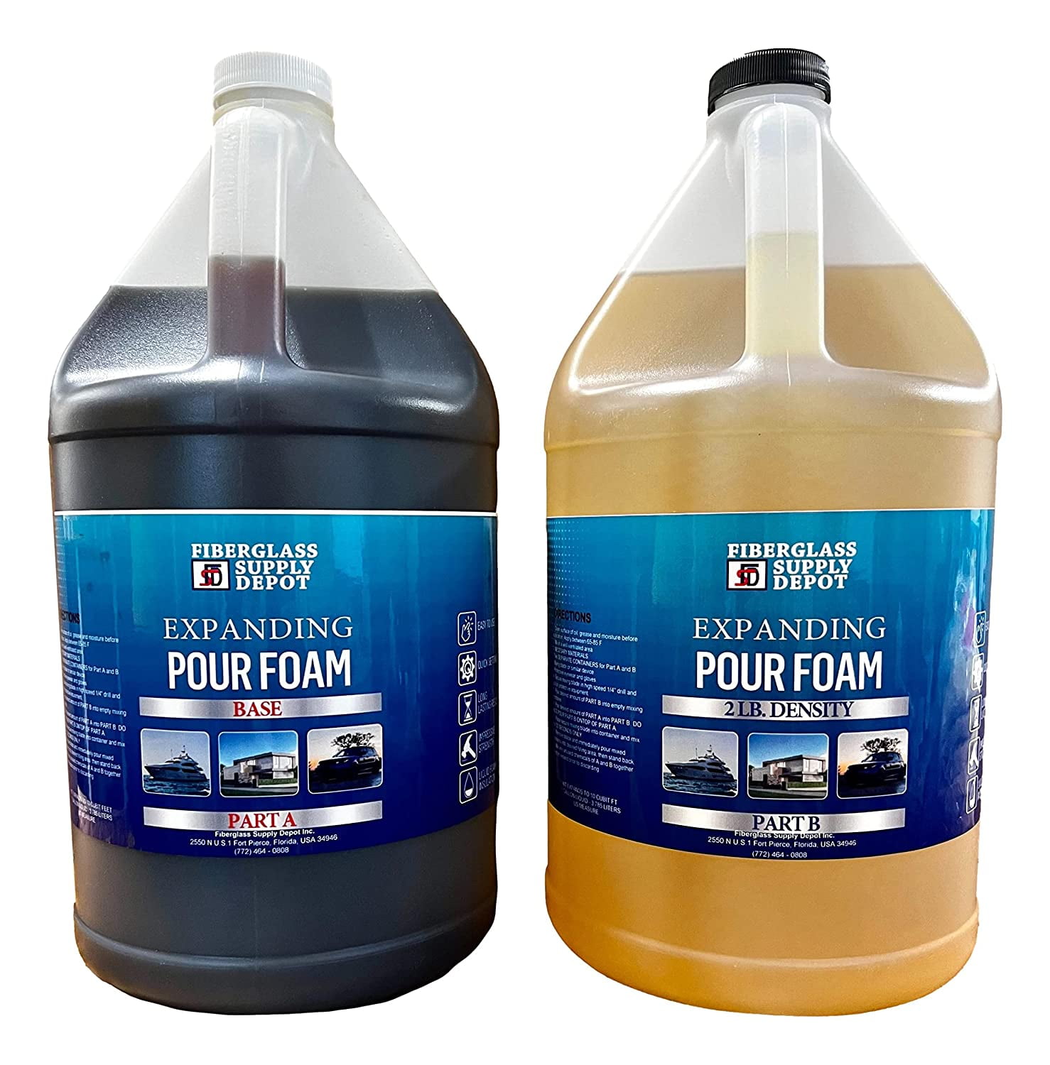 Fiberglass Supply Depot 2 Lb. Density Expanding Foam Kit: 2 Part Closed Cell Polyurethane Liquid Foam for Boat and Dock Flotation, Insulation, Soundproofing and Filling Voids - 2 Gallon Kit