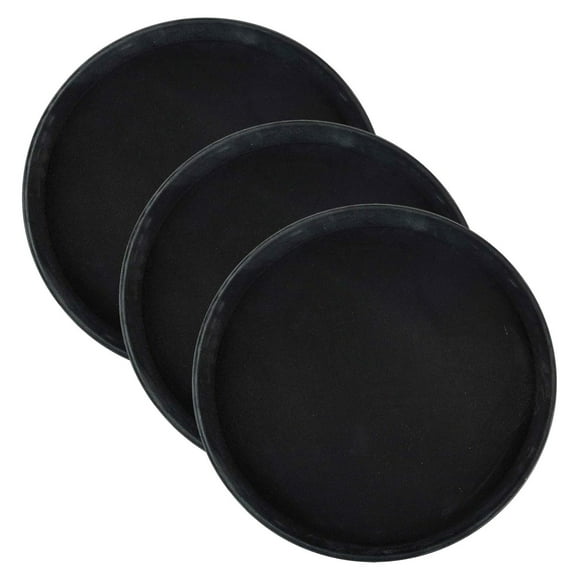 Fiberglass Trays Round - 14 Inch Black Serving Trays with Non-Slip Base (Set of 3) - Durable Modern Decorative Trays for Food, Drinks, Storage