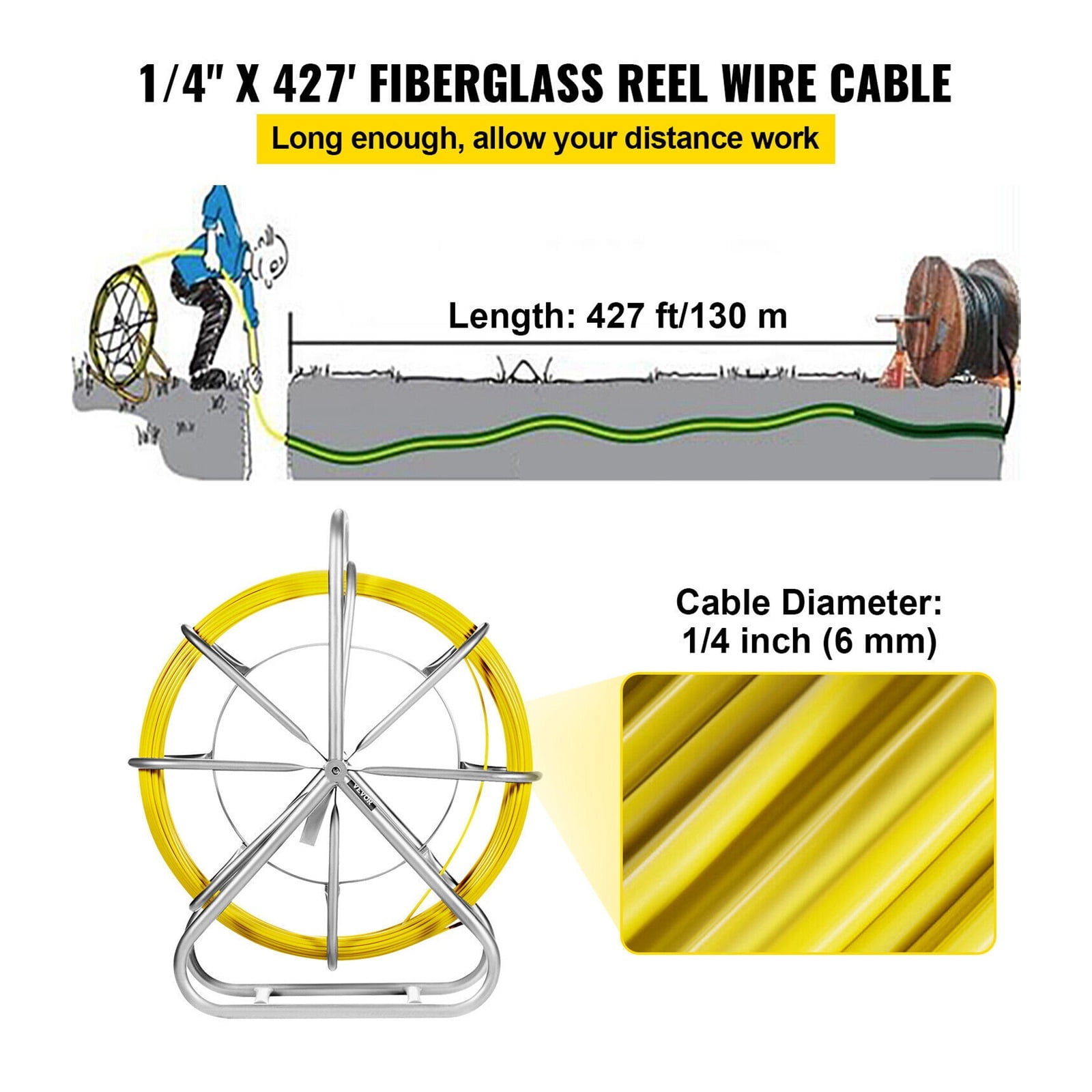 Fiberglass Wire Cable Running Rod Snakes Fish Tape Rodder 6MMx130M/200M