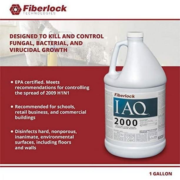 Fiberlock IAQ 2000 Disinfectant & Fungicide Cleaner Concentrate, EPA-Registered Disinfectant Cleaner, Deodorizing Cleaning Supplies - 8320-1 Gallon