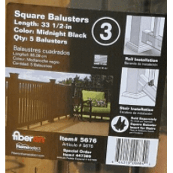 Fiberon 1-in x 1-in x 36-in Homeselect Midnight Black Composite Deck Baluster (5-Pack)
