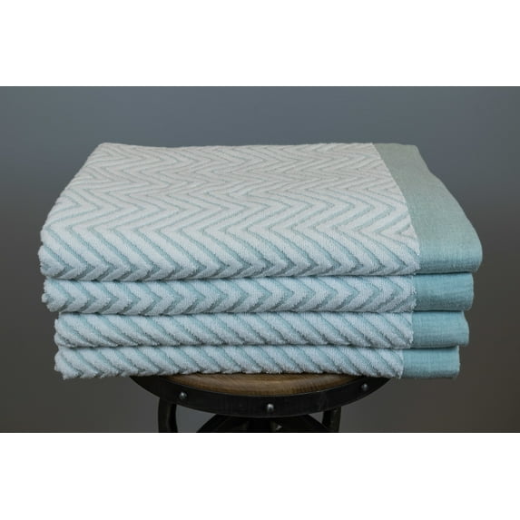 Fibertone 4-Piece Chevron Jacquard Adult Beach Towel Set , Seafoam (70x35)