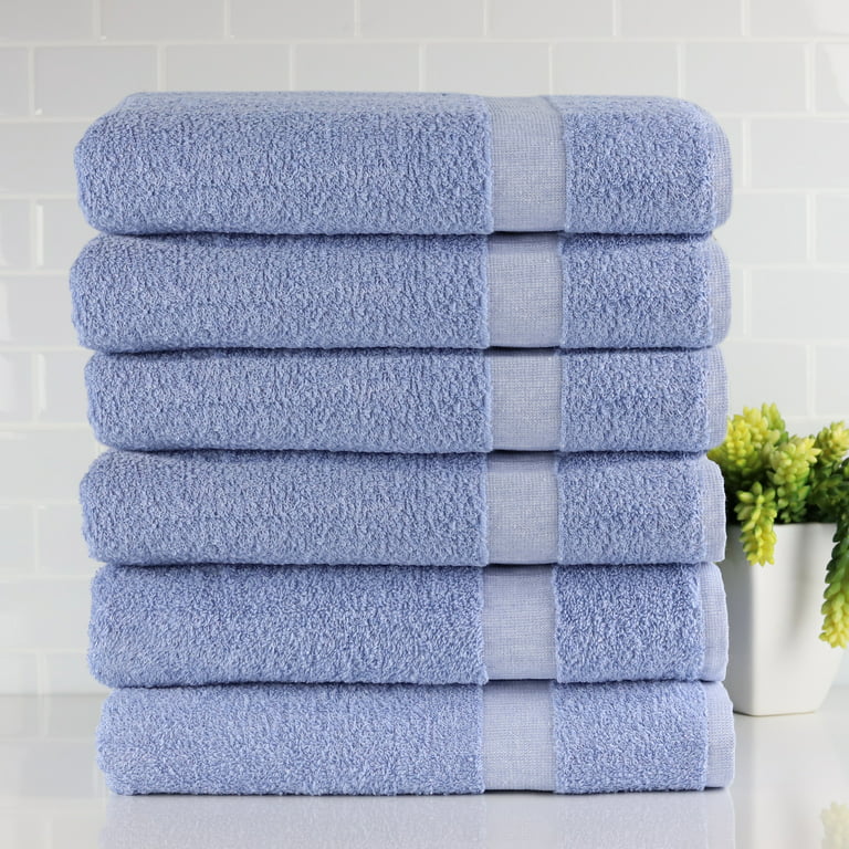 Fibertone 6-Piece Bath Towel Set, Bleach Safe, Solid Porcelain Blue 