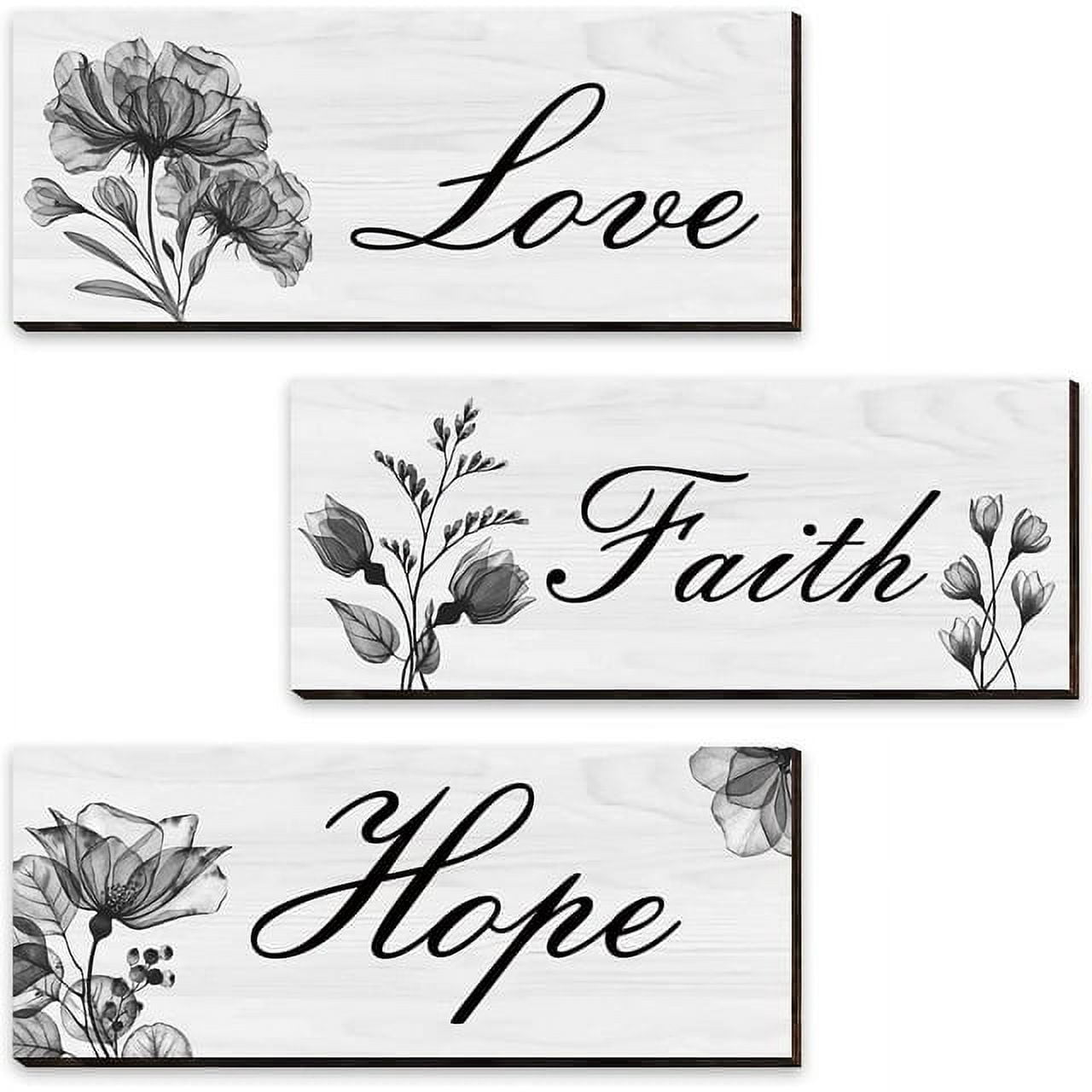 Fibevon 3 Pcs Flower Wall Decor- Wooden Wall Art-Motivation Quotes Sign Bathroom Decor, 12 x 4 inch(Black)