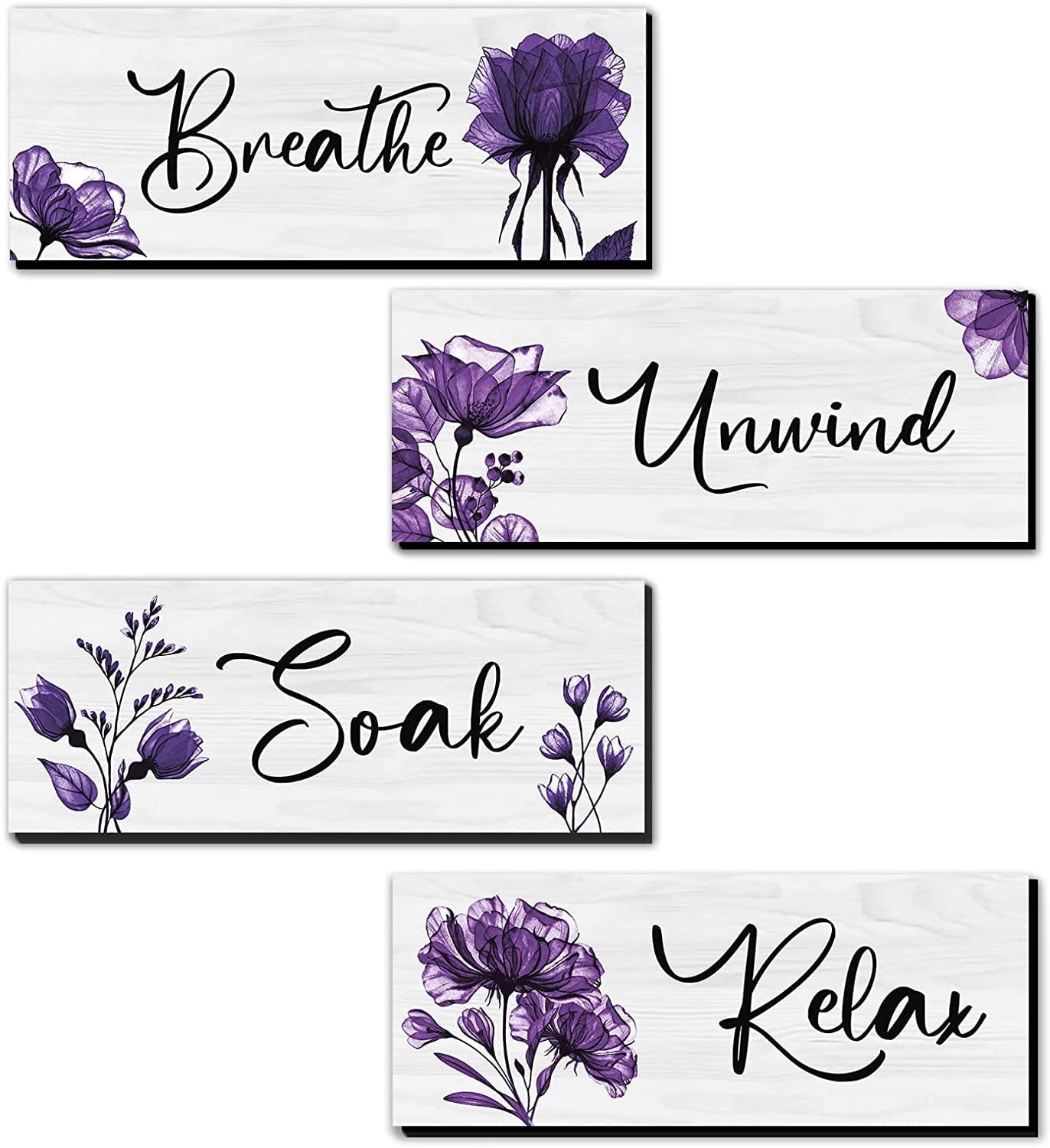 Fibevon 4-Piece Modern Bathroom Wall Decor Set, Purple Flower Art ...