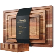 Fibogollo Acacia Wood Cutting Boards for Kitchen(Set of 3),Wooden Chopping Boards Set with Juice Groove,Chopping Board with Holder,Butcher Block for Meat,Vegeta