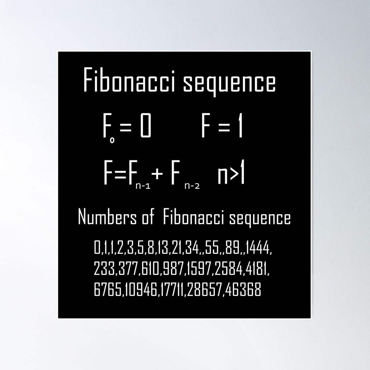 Fibonacci Sequence Number Poster Wall Art, Modern Wall Decor For Living ...