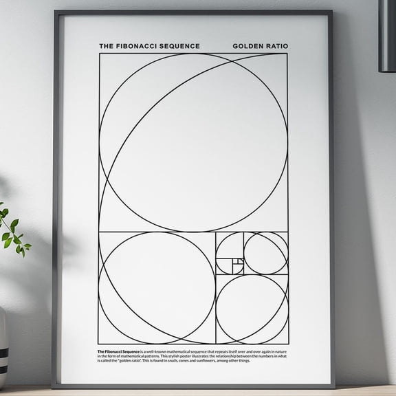 Fibonacci Sequence Poster: Geometric Minimalist Art Print, Unframed Canvas 8x10in